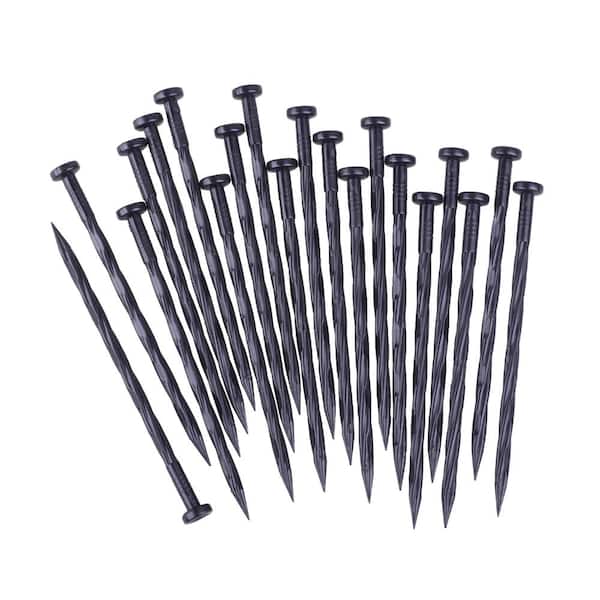 8 Inch Spiral Plastic Landscape Anchoring Spikes, 50 Count Black Garden Stakes for Weed Barrier, Paver and Artificial Tu