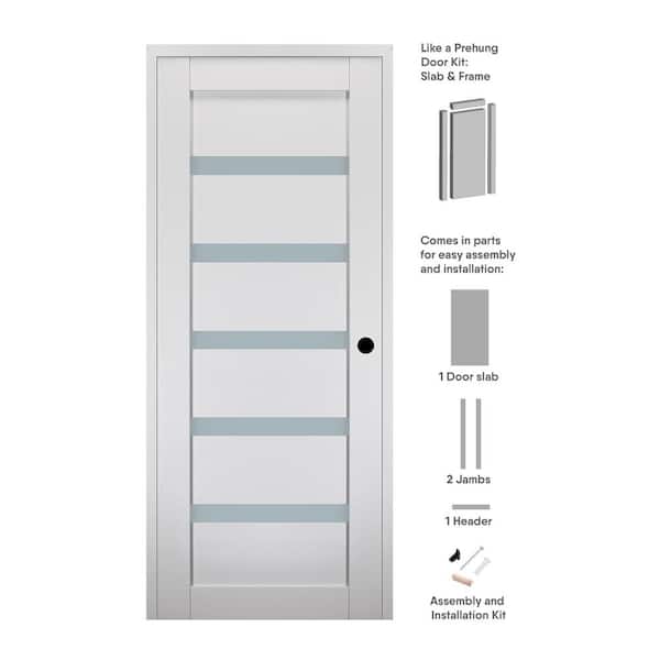 Belldinni 32 in. x 96 in. Leora Left-Hand Solid Core 7-Lite Frosted Glass Bianco Noble Wood Composite Single Prehung Interior Door