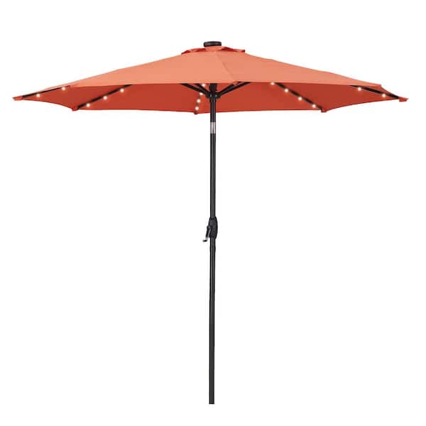 OVASTLKUY 9 ft. Market Outdoor Solar Patio Umbrella with LED Lighted in Orange
