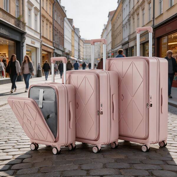 LIVACA 3-Piece Pink Expandable Carry On Polycarbonate Hardside