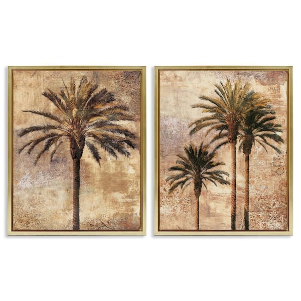 Stupell Industries Arching Palm Leaves by John Seba 2-Pieces Gold Floater Frame Nature Graphic Art Print 21 in. x 17 in.