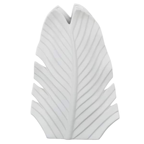 Litton Lane 17 in. Round White Palm Ceramic Leaf Decorative Vase