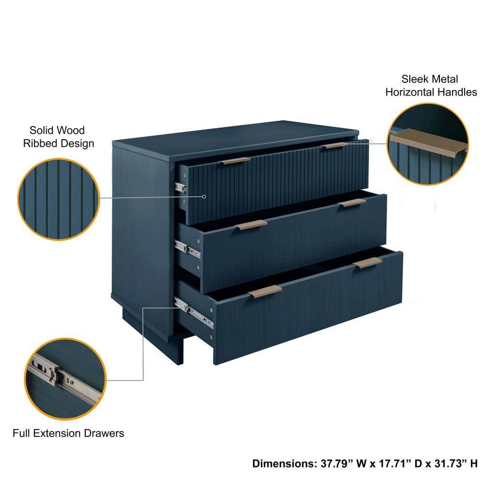 Midnight Blue Double Dresser Set with Soft Close Drawers