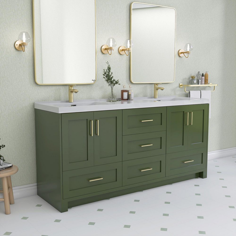 Zeafive Genie 72 in. Double Sinks Green Bath Vanity with White