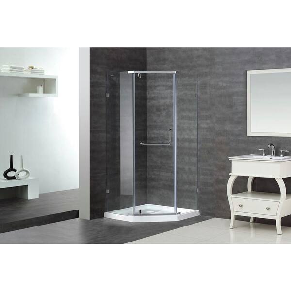 Aston SEN973 38 in. x 38 in. x 77-1/2 in. Semi-Frameless Neo-Angle Shower Enclosure in Chrome with Base