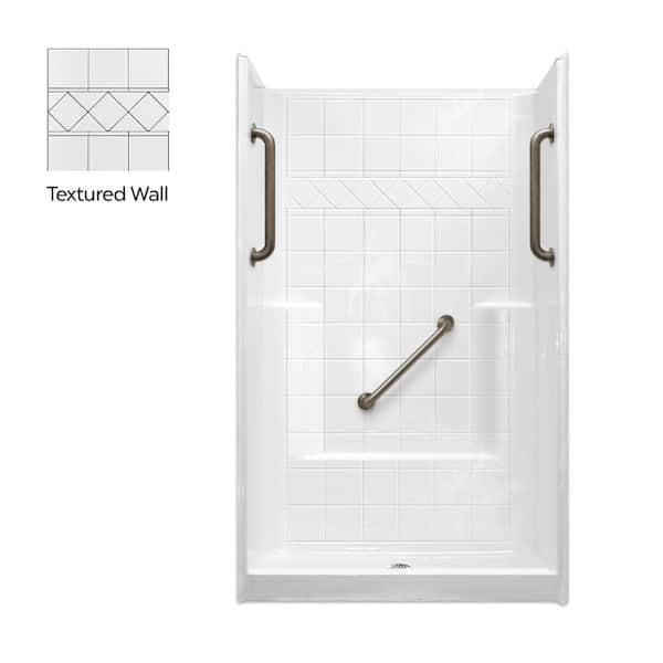 Liberty 48 in. x 37 in. x 80 in. AcrylX 1-Piece Shower Wall and Shower Pan in White with 3 Loose Grab Bars,Center Drain