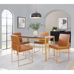 High Back Fuji Gold Metal and Camel Faux Leather Dining Chair (Set of 2)