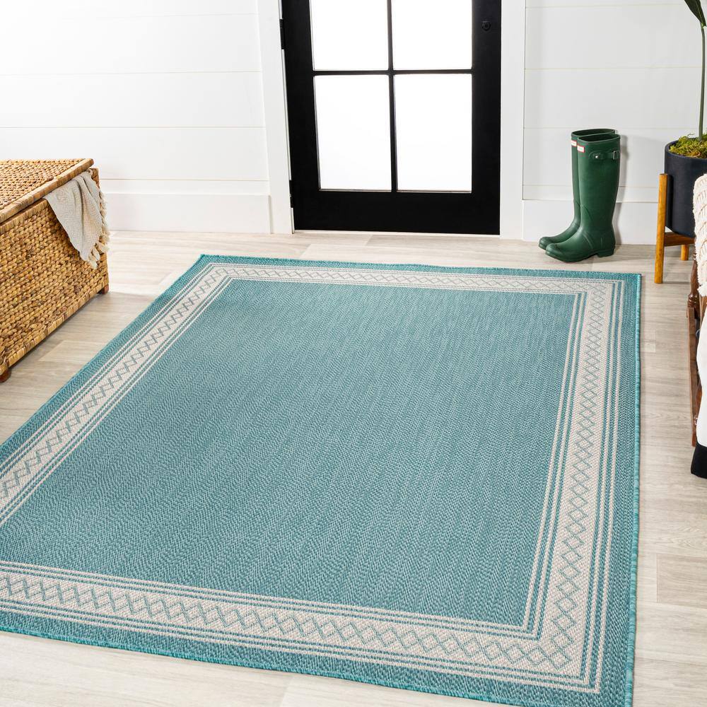 Aqua and Light Gray Reversible Diamond Synthetic Area Rug