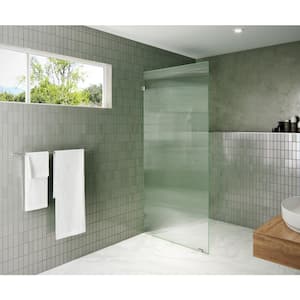 36 in. W x 78 in. H Fixed Single Panel Frameless Shower Door in Brushed Nickel with Fluted Frosted Glass