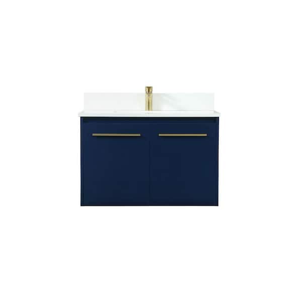 Unbranded Simply Living 30 in. W x 18 in. D x 19.7 in. H Bath Vanity in Blue with Ivory White Engineered Marble Top
