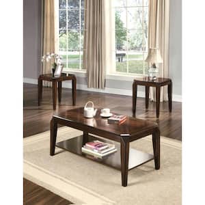 Mariana 23 in. Walnut Rectangle Wood Coffee Table with Shelves Set of 3