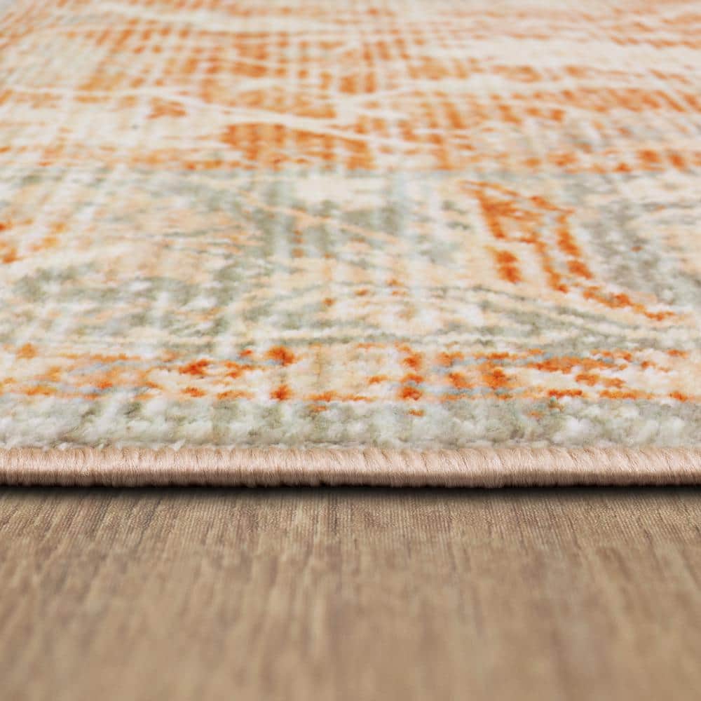 Terracotta and Ivory Abstract Easy Care Runner Rug