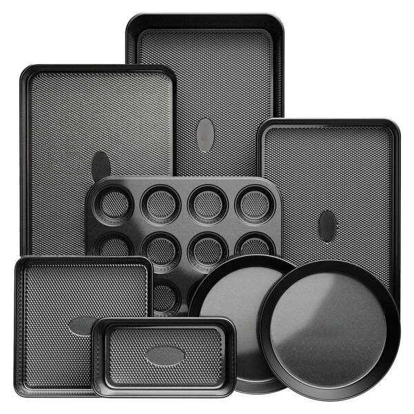 8-Piece Nonstick Black Carbon Steel Bakeware Set with Ceramic Coating Oven Safe Stackable Kitchen Baking Pan Set