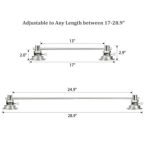 17 in. to 29 in. Extendable Stainless Steel Wall Mounted Towel Bar in Brushed Nickel, Suction Cup Towel Bar
