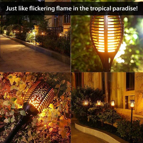 Otdair Solar Torch Lights Waterproof Flickering Flame Solar Torches Dancing Flames Landscape Decoration Lighting Dusk to Dawn Outdoor Security Path Light for Garden Patio Driveway 4 Packs 