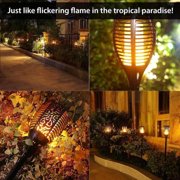 Solar Flame 66 LED Wall Sensor Light Waterproof Flickering Dancing Garden Lamp 