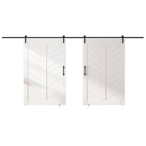 96 in. x 84 in. MDF Sliding Barn Door with Hardware Kit, Covered with Water-Proof PVC Surface, White, V-Frame