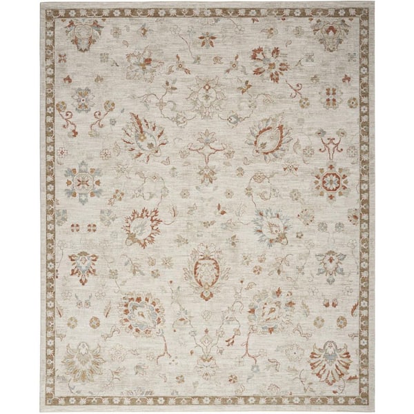 5 ft. x 8 ft. Beige Floral Power Loom Distressed Area Rug
