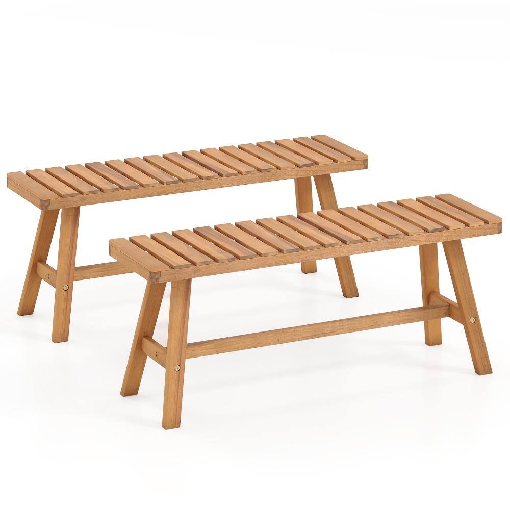 Acacia Wood Outdoor Bench Set of 2 with Slatted Seat 800 lbs. Capacity Each price history on PriceWatchPro