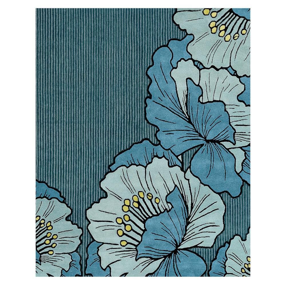 Flora Grandeur Blue Handmade Wool and Viscose Floral Area Rug 8' x 10'