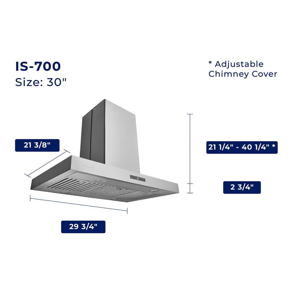 30" Stainless Steel Convertible Island Range Hood with Charcoal Filter