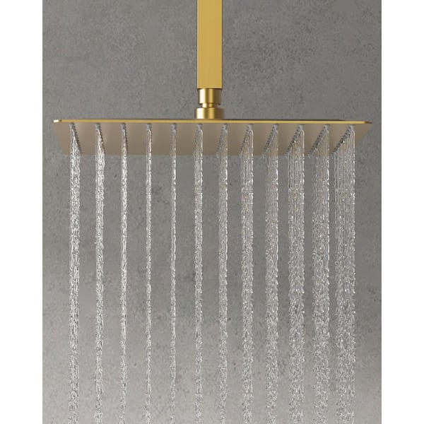 Smart Temperature 12 in. 3-Spray Square Wall Bar Shower Kit with Hand Shower in Brushed Gold (Valve Included)