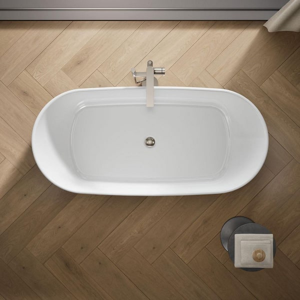 KOHLER Ceric 65 in. Resin Freestanding Flatbottom Bathtub in White