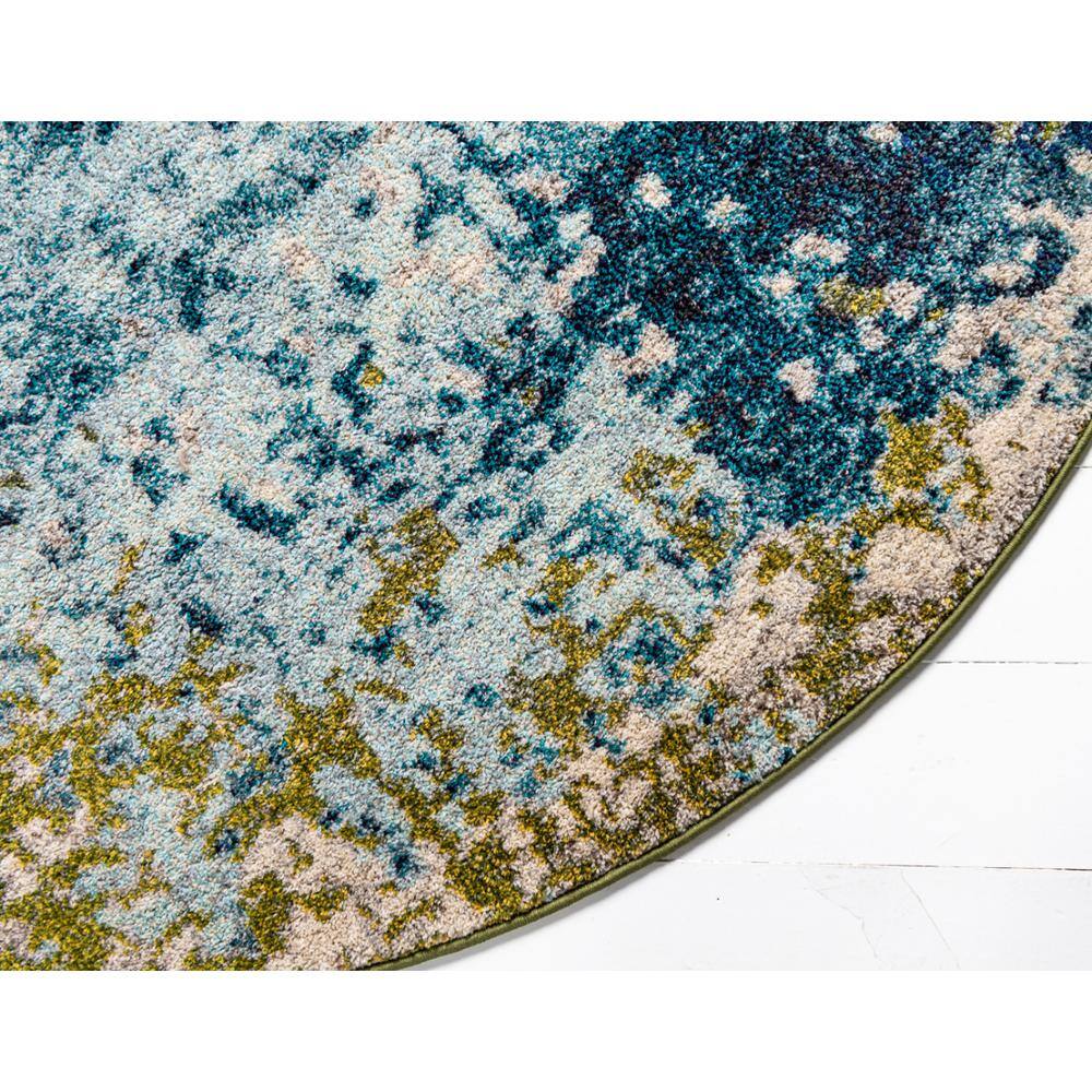 Round Blue Synthetic Easy Care Stain-Resistant Rug 6' x 6'