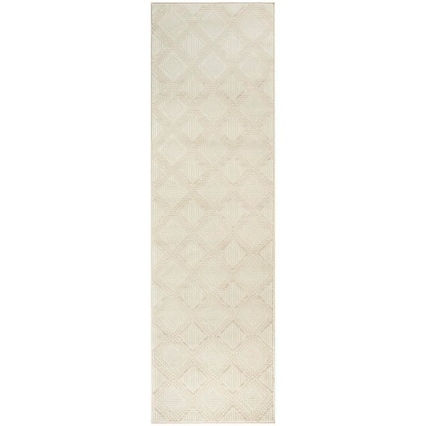 Serenity Home Ivory 2 ft. x 8 ft. Geometric Contemporary Runner Area Rug