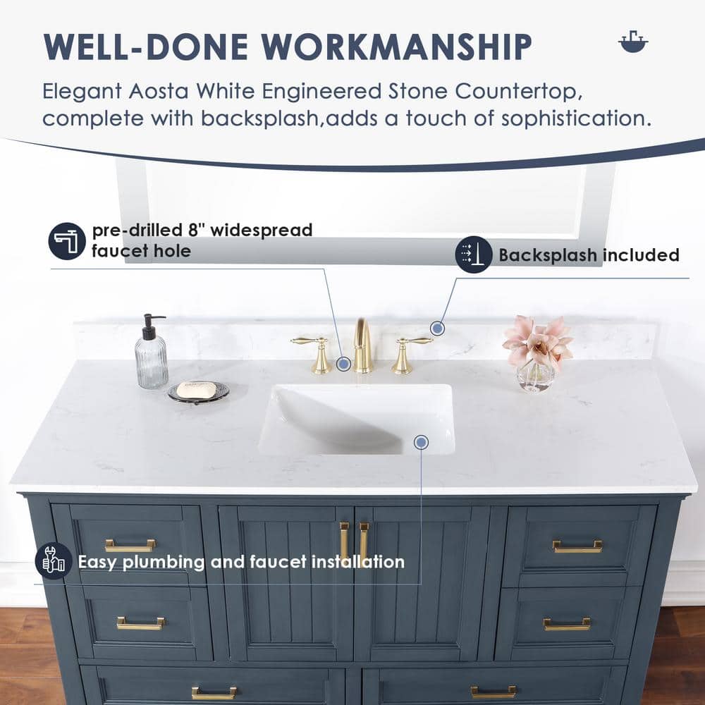 Isla 72" Classic Blue Double Sink Bathroom Vanity with White Stone Top