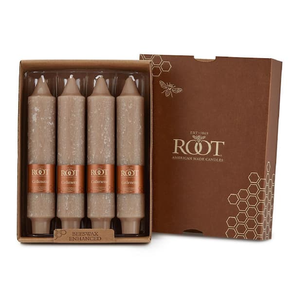 ROOT CANDLES 7 in. Timberline Collenette Taupe Dinner Candle (Box of 4)