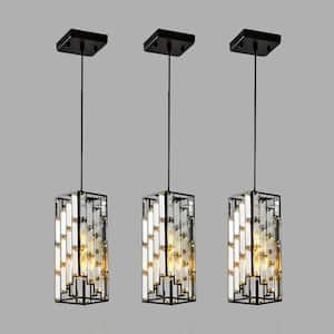 3 Pack 1-Light Black Mini Rectangular Transitional Crystal Prism Pendant Light No Bulbs included