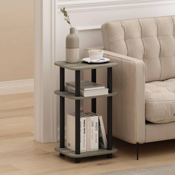 Just 13.15 in. French Oak/Black Rounded Rectangle Wood End Table