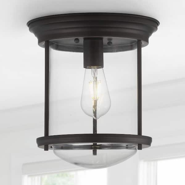 JONATHAN Y Savannah 10.25 in. Oil Rubbed Bronze Metal/Glass LED Flush Mount