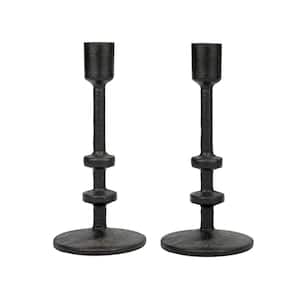 Black Cast Iron 7 in. Candlestick Holder (Set of 2)
