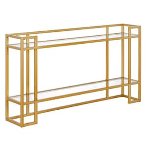 Uriel 52 in. Brass Rectangle Glass Console Table