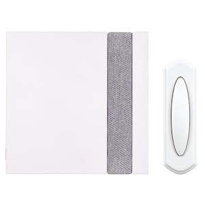 Wireless Plug-In Doorbell Kit with Wireless Push Button, White with Gray Fabric