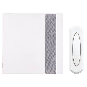 Wireless Plug-In Doorbell Kit with Wireless Push Button, White with Gray Fabric