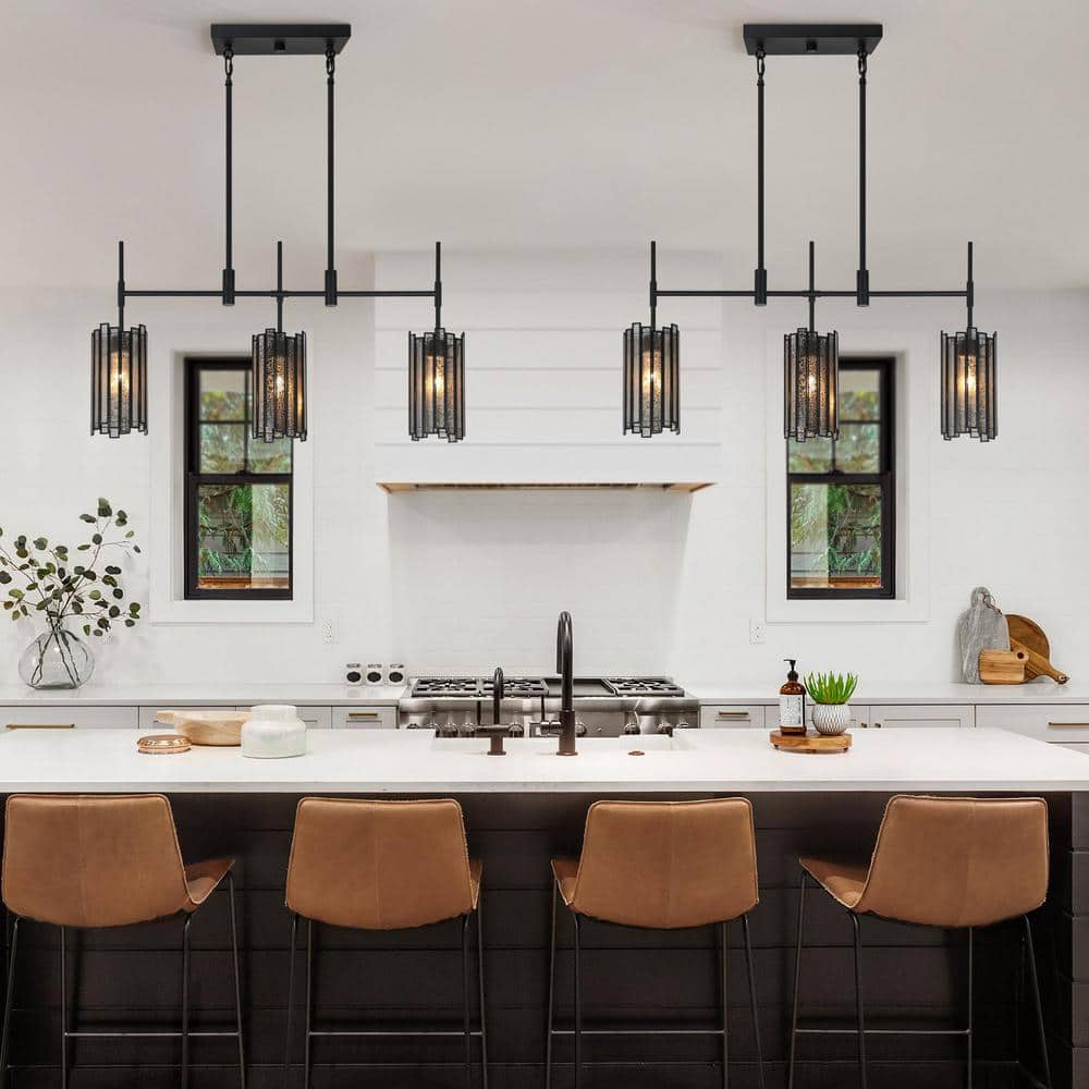 Matte Black Linear Mercury Glass Cylinder LED Island Light