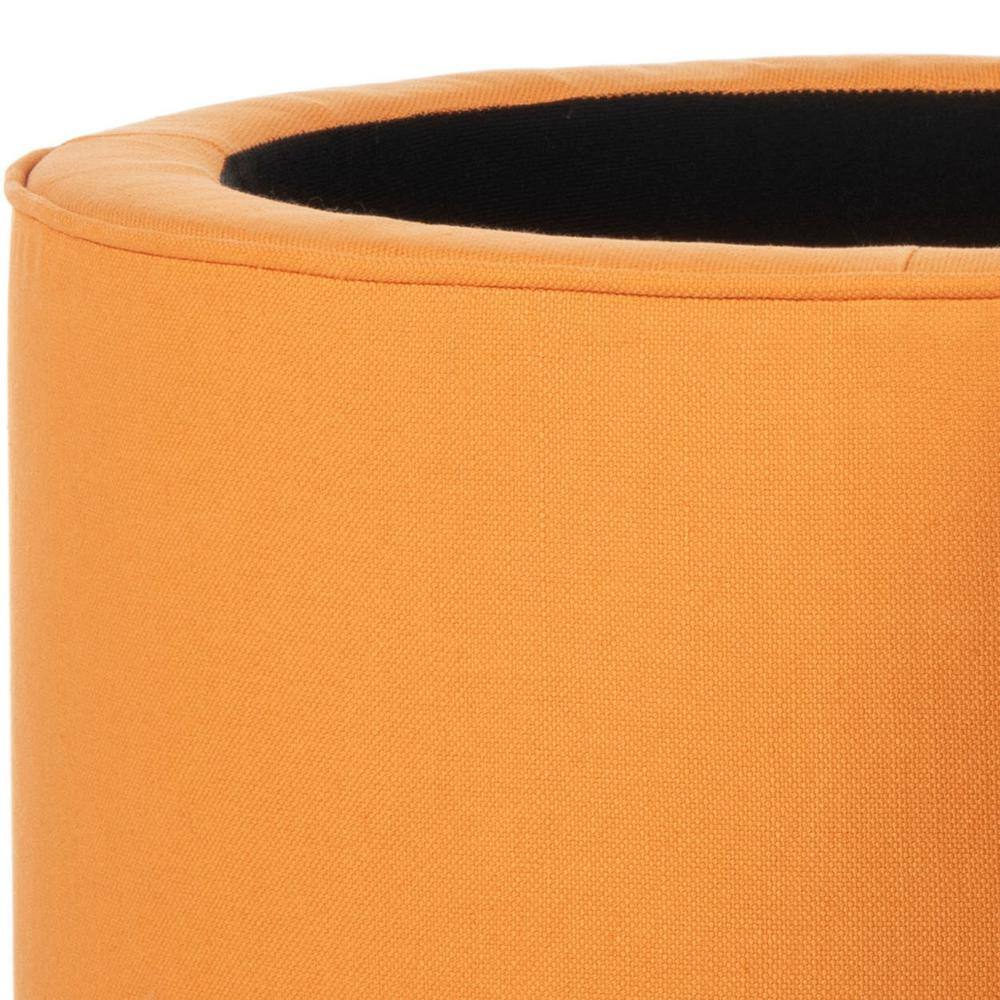 Tangerine Round Tufted Storage Ottoman with Oak Legs