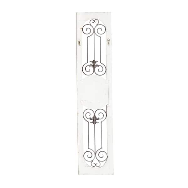 Gray Wood Distressed Door Inspired Ornamental Scroll Wall Decor with Metal Wire Details - Grey