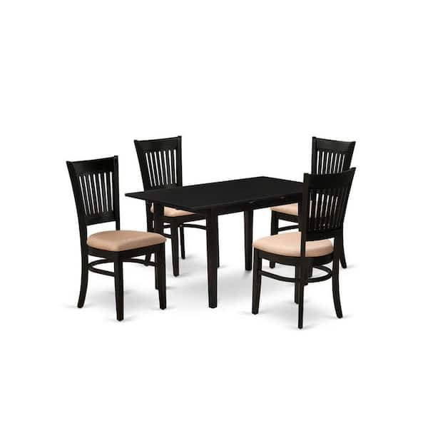East West Furniture 5-Piece Black Finish Solid Wood Top - Rectangular Dining Room Set with Butterfly Leaf (Seats-4)