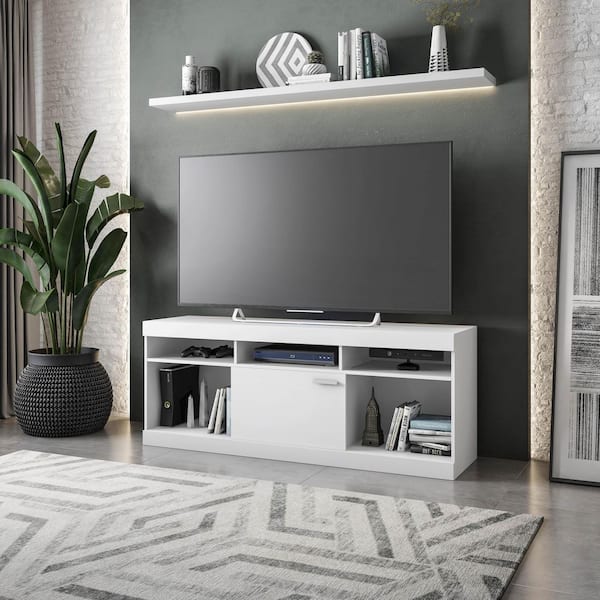TECHNI MOBILI 61 in. W White Entertainment TV Stand with 2 open