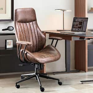 OL Dark Brown Suede Fabric Ergonomic Swivel Office Chair Task Chair with Recliner High Back Lumbar Support
