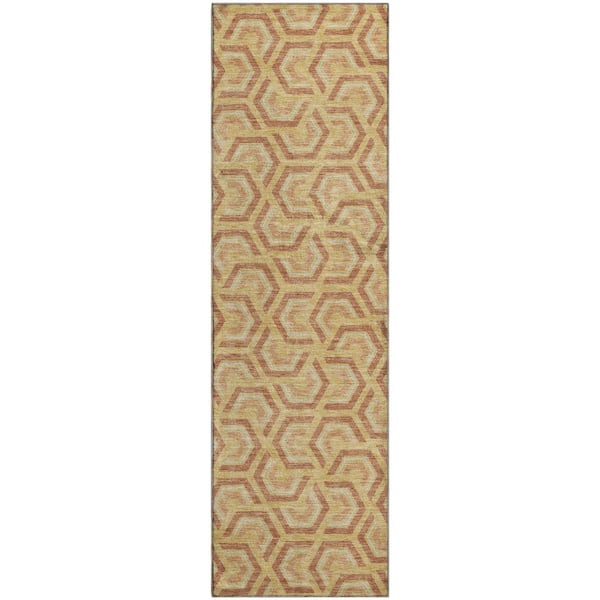 Mayfield Premium Machine Washable Abstract AMF2554 Gold 2 ft. x 7 ft. Runner Rug