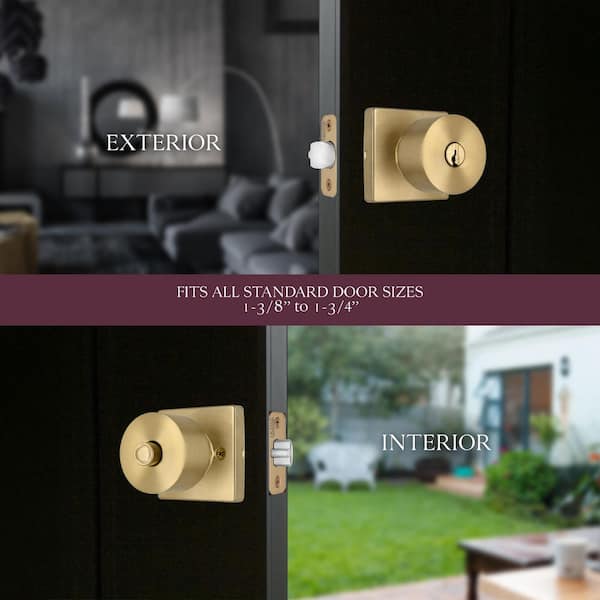 Ridgeway Brushed Gold Keyed Entry Door Knob with Square Rose Featuring Dual Keyway