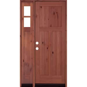46 in. x 96 in. Alder 3 Panel Right-Hand/Inswing Clear Glass Red Chestnut Stain Wood Prehung Front Door w/Left Sidelite