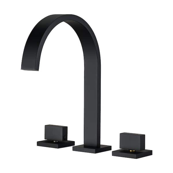 YASINU 8 in. Widespread Double Handles High Arc Bathroom Faucet in Matte Black