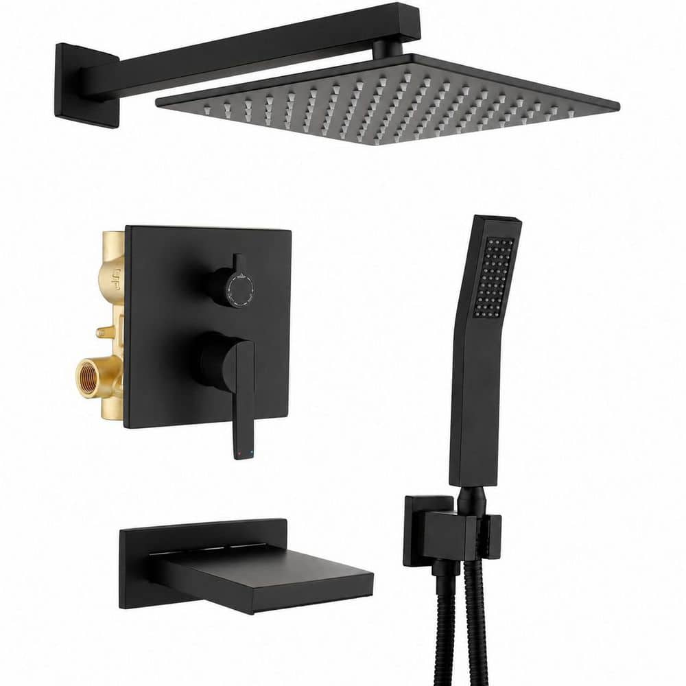 Matte Black All-Metal 2-Handle Shower System with Tub Spout, 10 in. Rain Shower Head and Handheld, Valve Included price history on PriceWatchPro