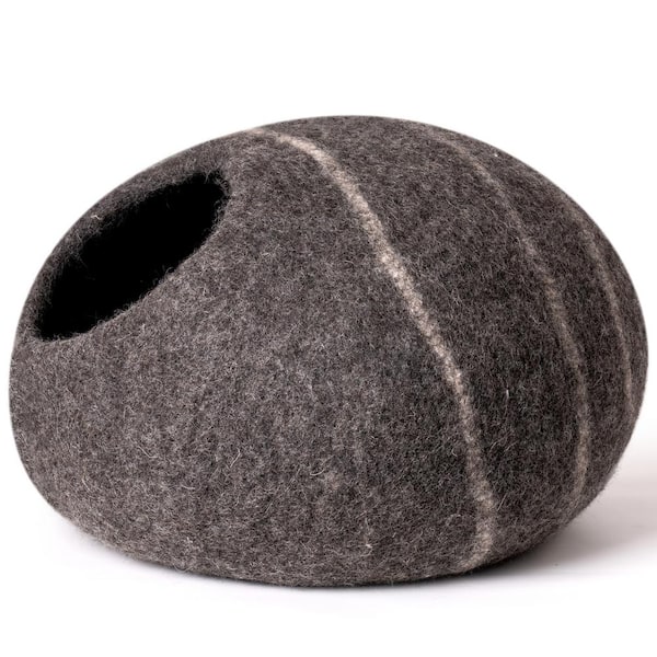 cenadinz Cat Cave Bed -Handmade Wool Cat Bed Cave with Mouse Toy Black Plus Gray